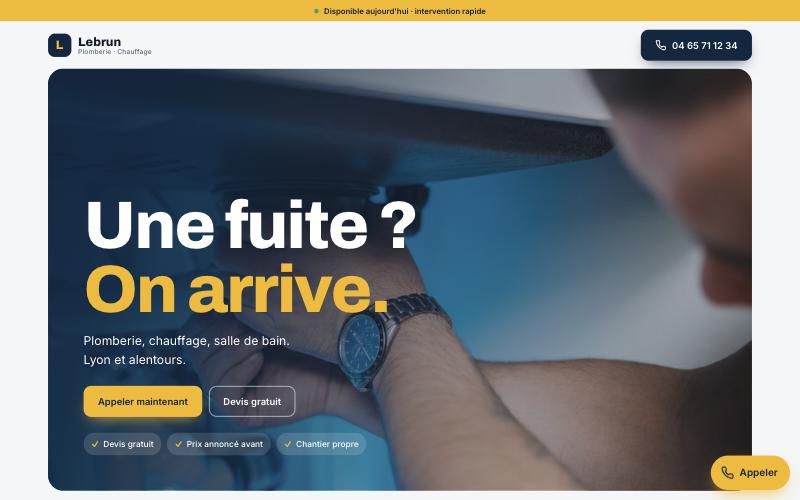 Exemple de site d'artisan, avec appel en un clic et devis en trois clics